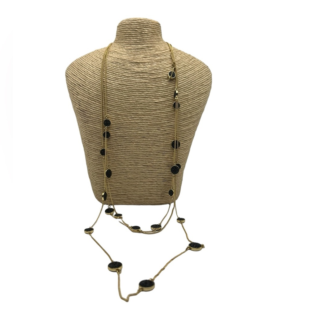 148 Kate Spade Do Wonders Jet Black With Gold Tone Necklace NWOT black druzy